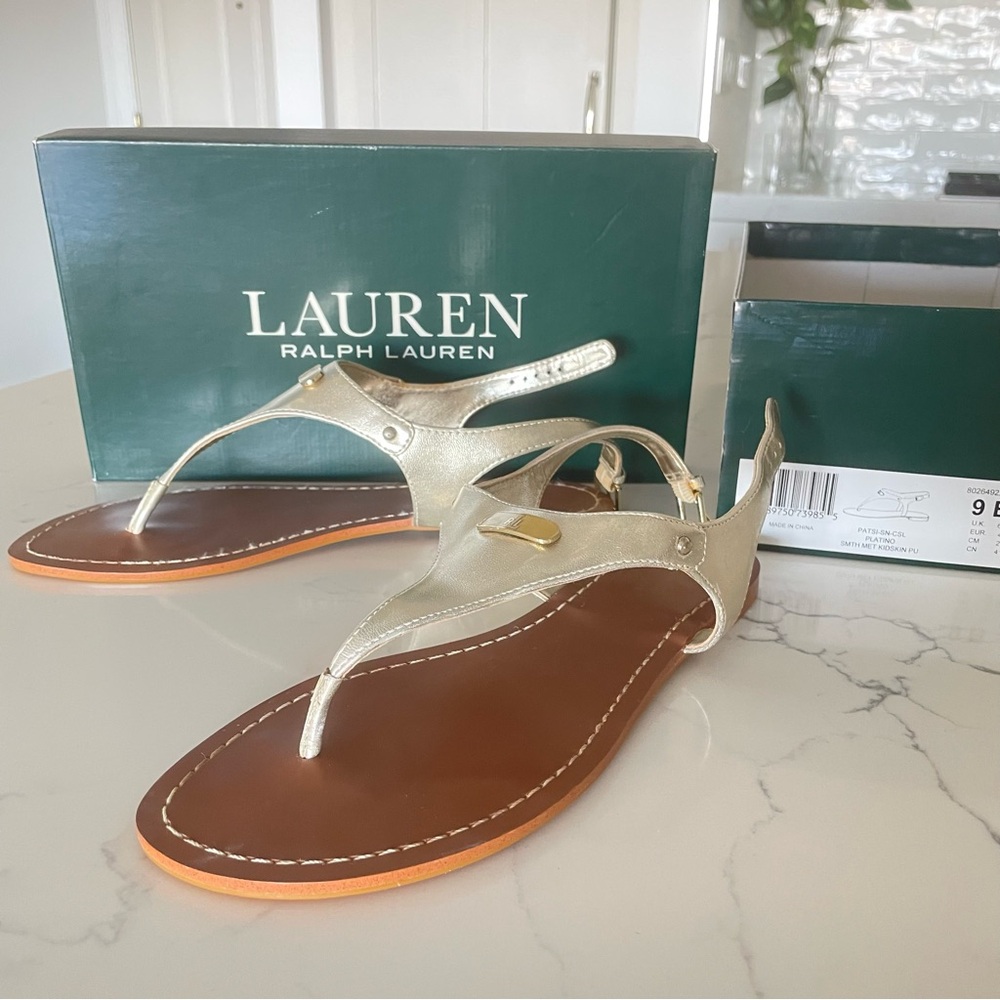 Lauren Ralph- Platino Gold Women's Sandals-size 9B, UK 6.5, Euro 40